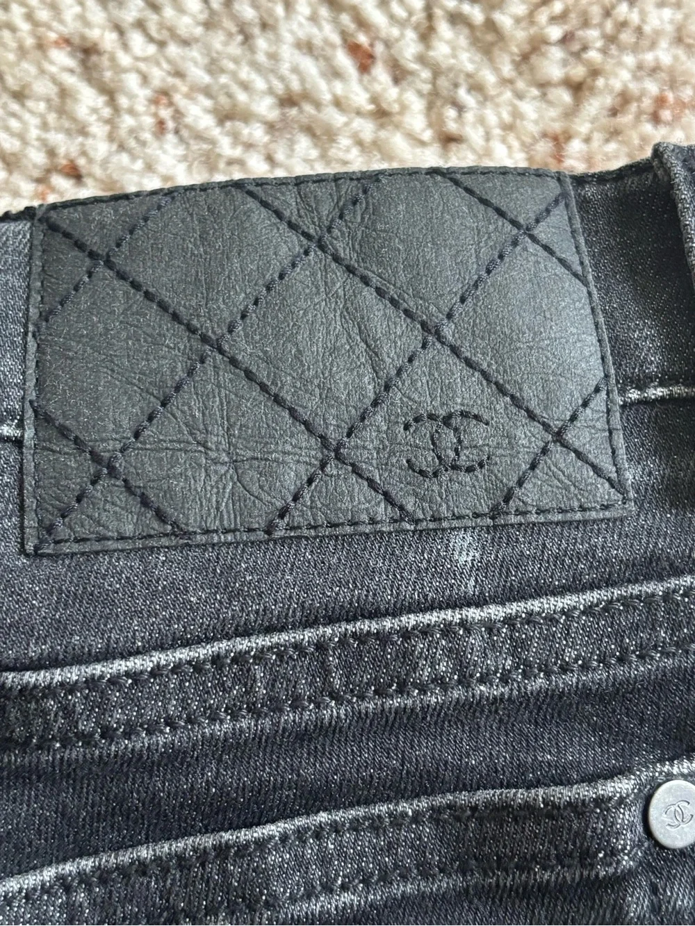 CHANEL Black Skinny Jeans with Subtle CC Motif